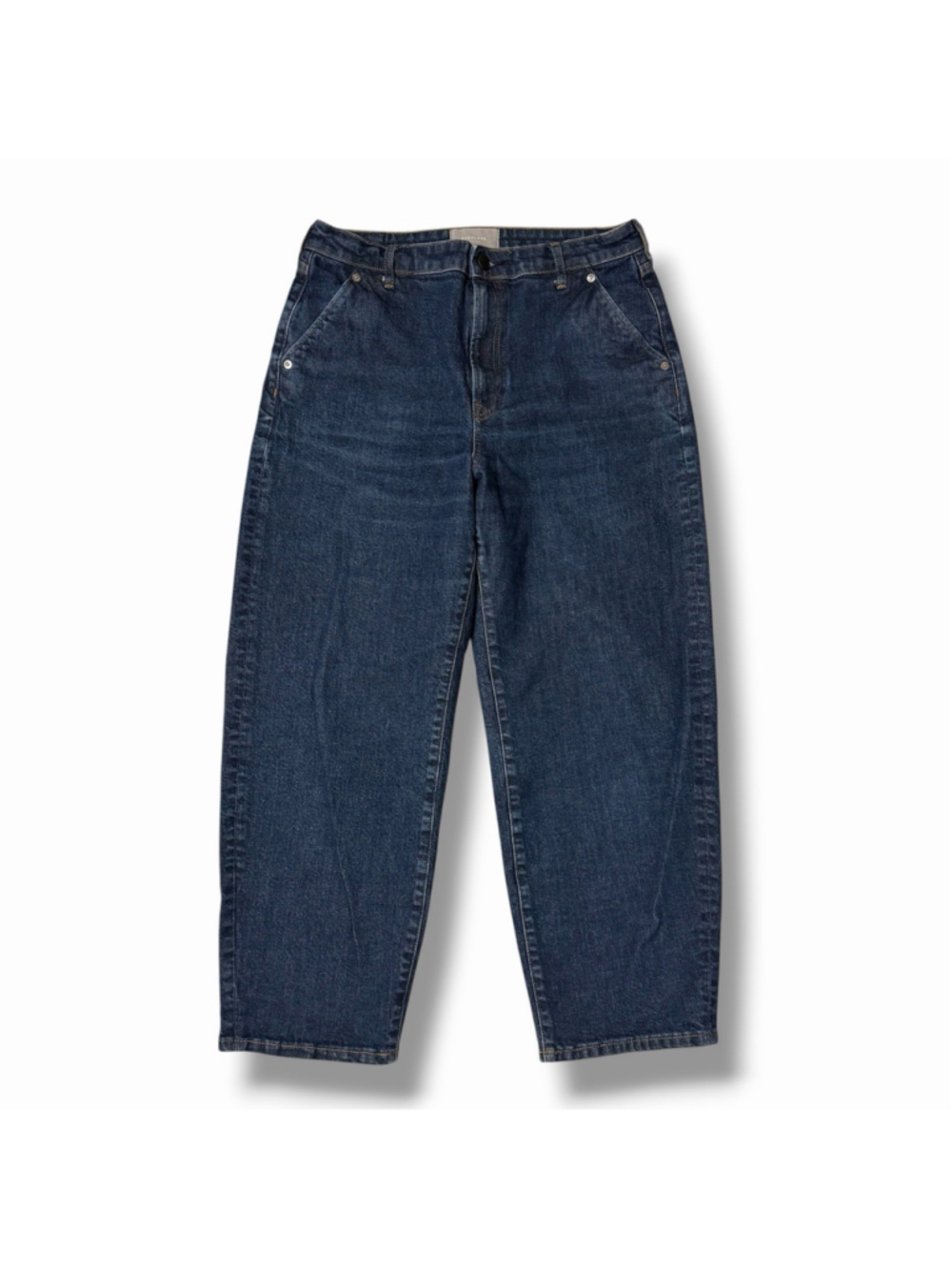 Everlane The Arc Jeans 31 Dark Blue Barrel Leg High Rise Sustainable Denim VGC